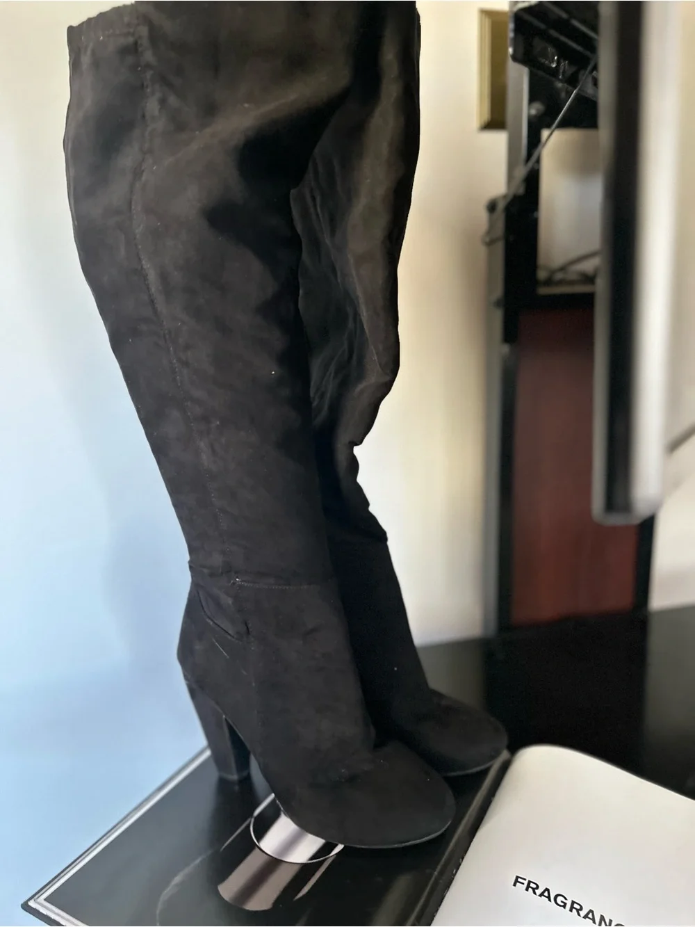 candies 7 Women's high boots over knee Black Suede Boots